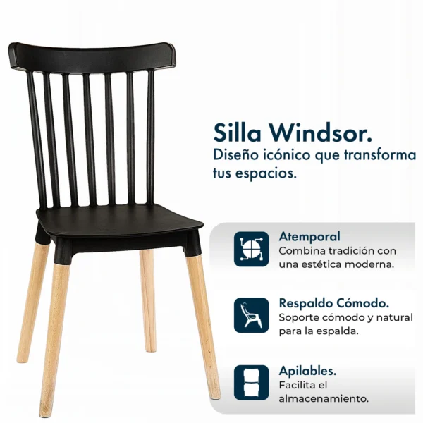 SILLA DE DISEÑO WINDSOR NEGRA